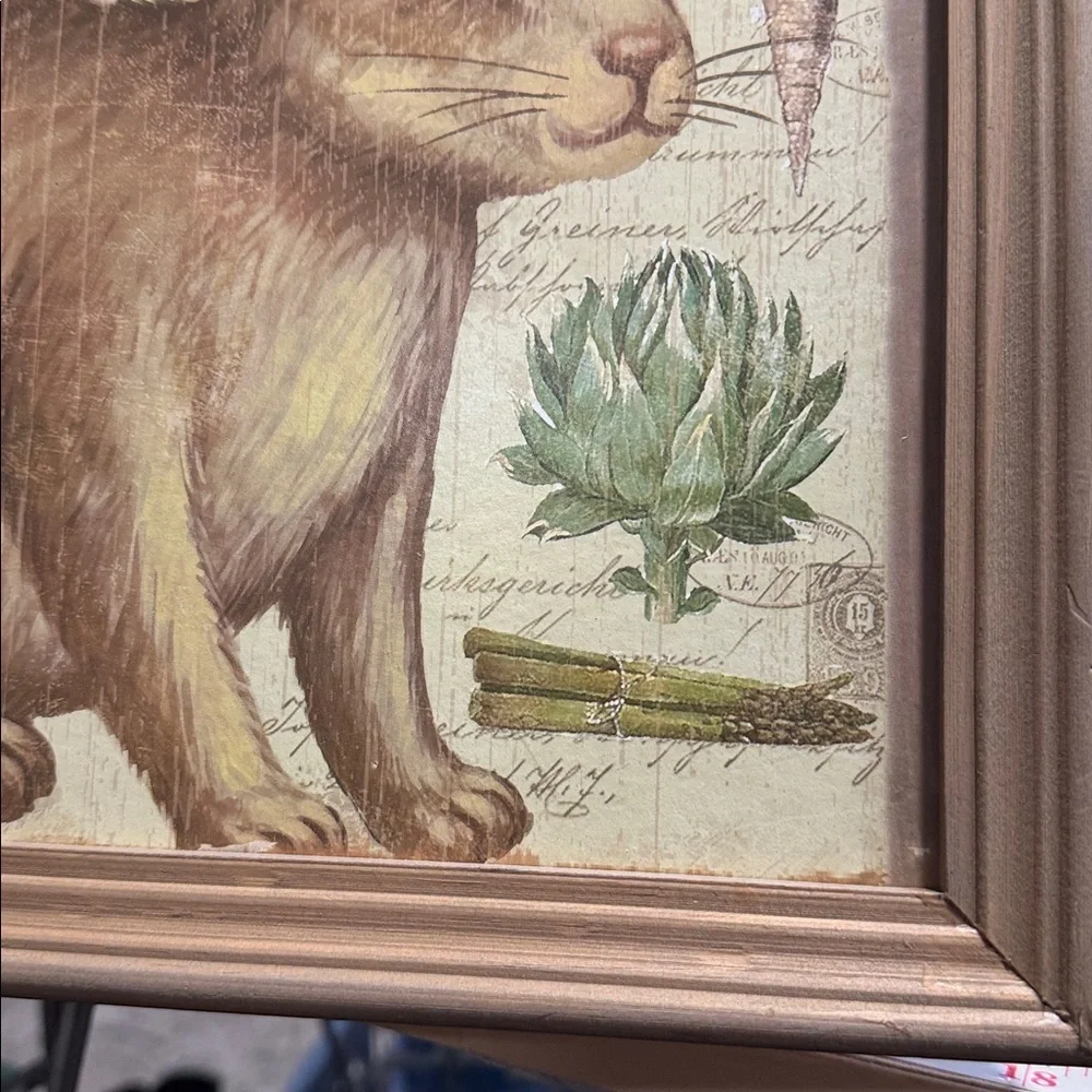 Rabbit & Vegetables Framed Art farmhouse decor rustic distressed wall hang